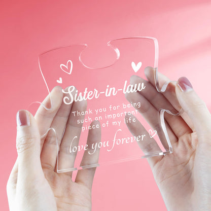 Sister in Law Birthday Gifts, Sister in Law Gifts - 4.9 x 3.7 inch Engraved Acrylic Block, Valentines Mothers Day Wedding Christmas Gift for Sister-in-Law