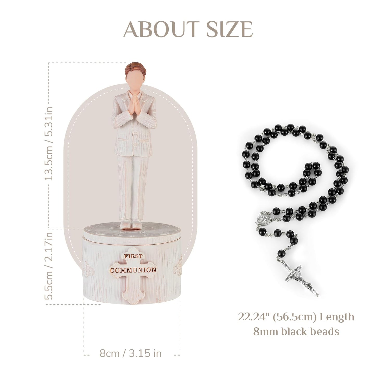 Storieme First Communion Gifts for Boys: 1st Holy Communion Decorations Keepsake Box with Rosary Cross Bracelet - Christian Religious Catholic Present for Baptism Confirmation