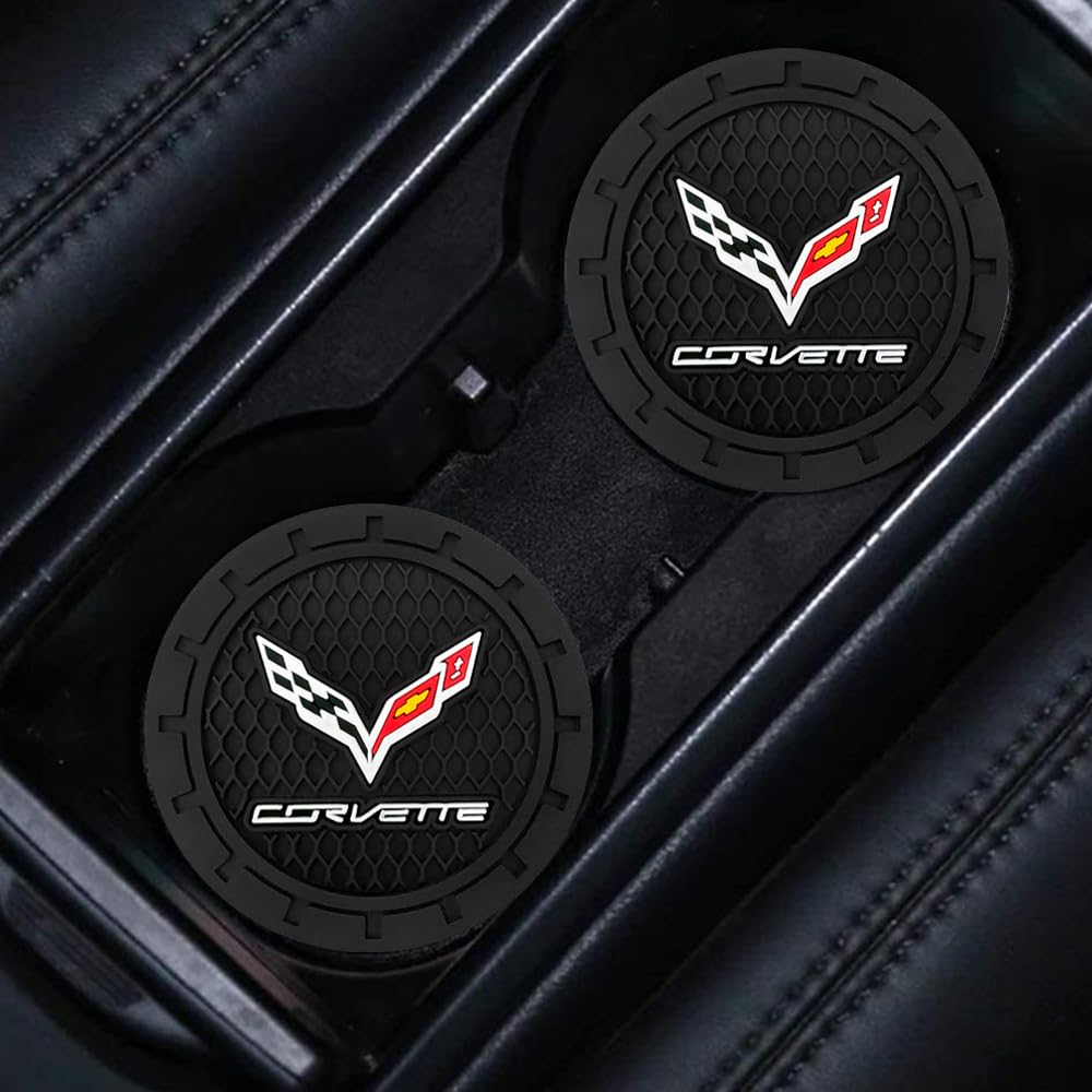 Car Cup Holder Coaster for Corvette Series Recessed Silicone Non Slip Car Interior Accessories Drink Car Coaster 2PC Black