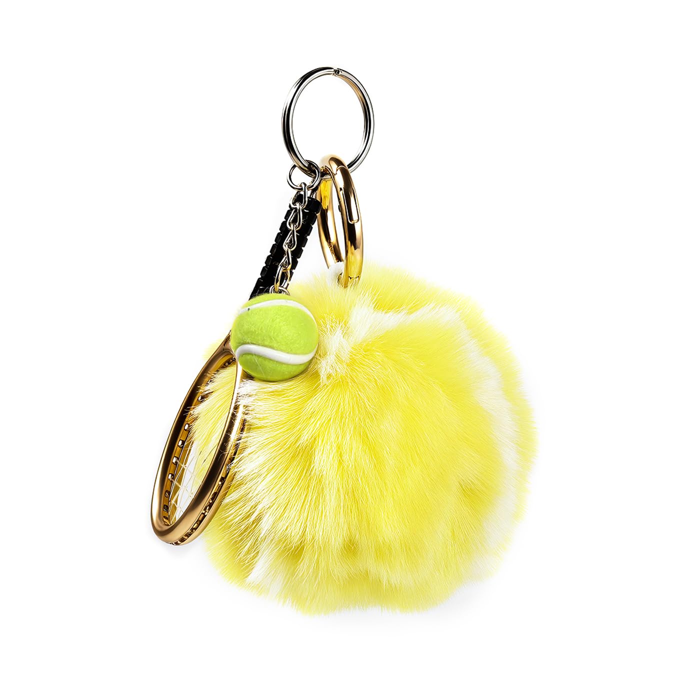 Cute Pom Pom Tennis Ball Key Chain Colorful Tennis Racket Key Rings Sports Gift for Women Men