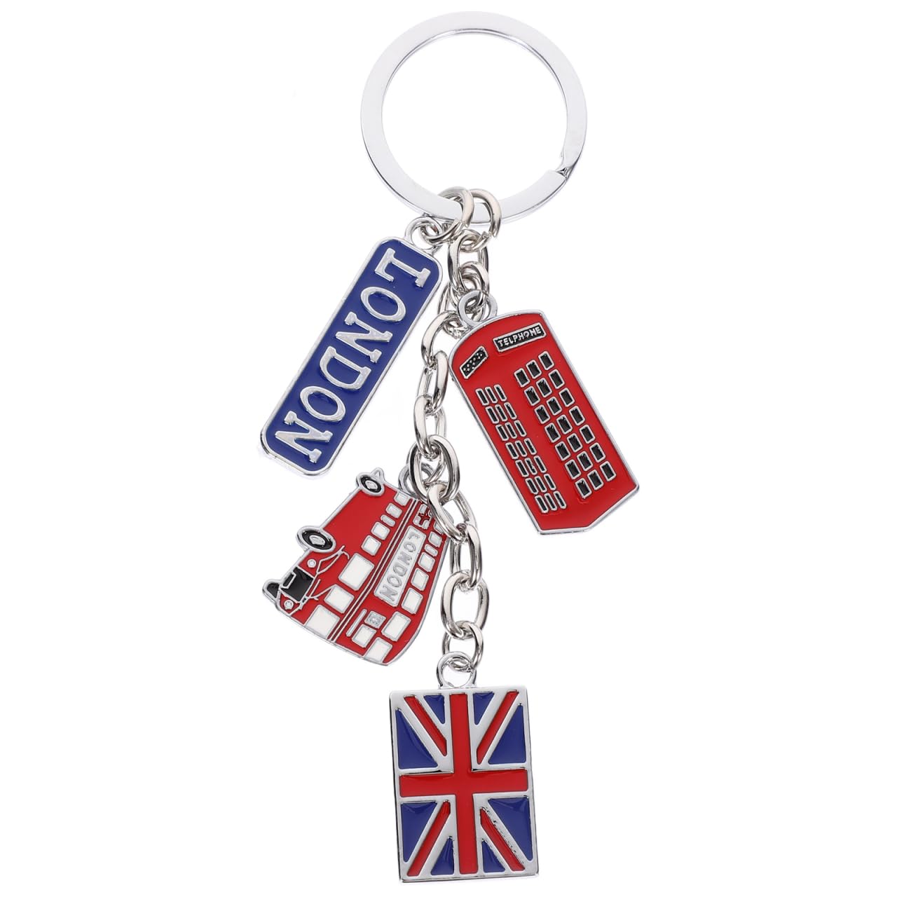 PRETYZOOM 1PC UK Flag Keychain, London Souvenir Keychain with Union Jack Flag Telephone Booth Charm Bag Hanging Pendant, British Themed Party Favors, Travelers Keepsake