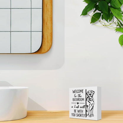 Funny Labrador Retriever Bathroom Wooden Box Sign,Gifts for Labrador Dog Lovers,Lab Dog Wood Block Plaque Signs for Bathroom Toilet Restroom Desk Table Shelf Decor, 5x5 Inch