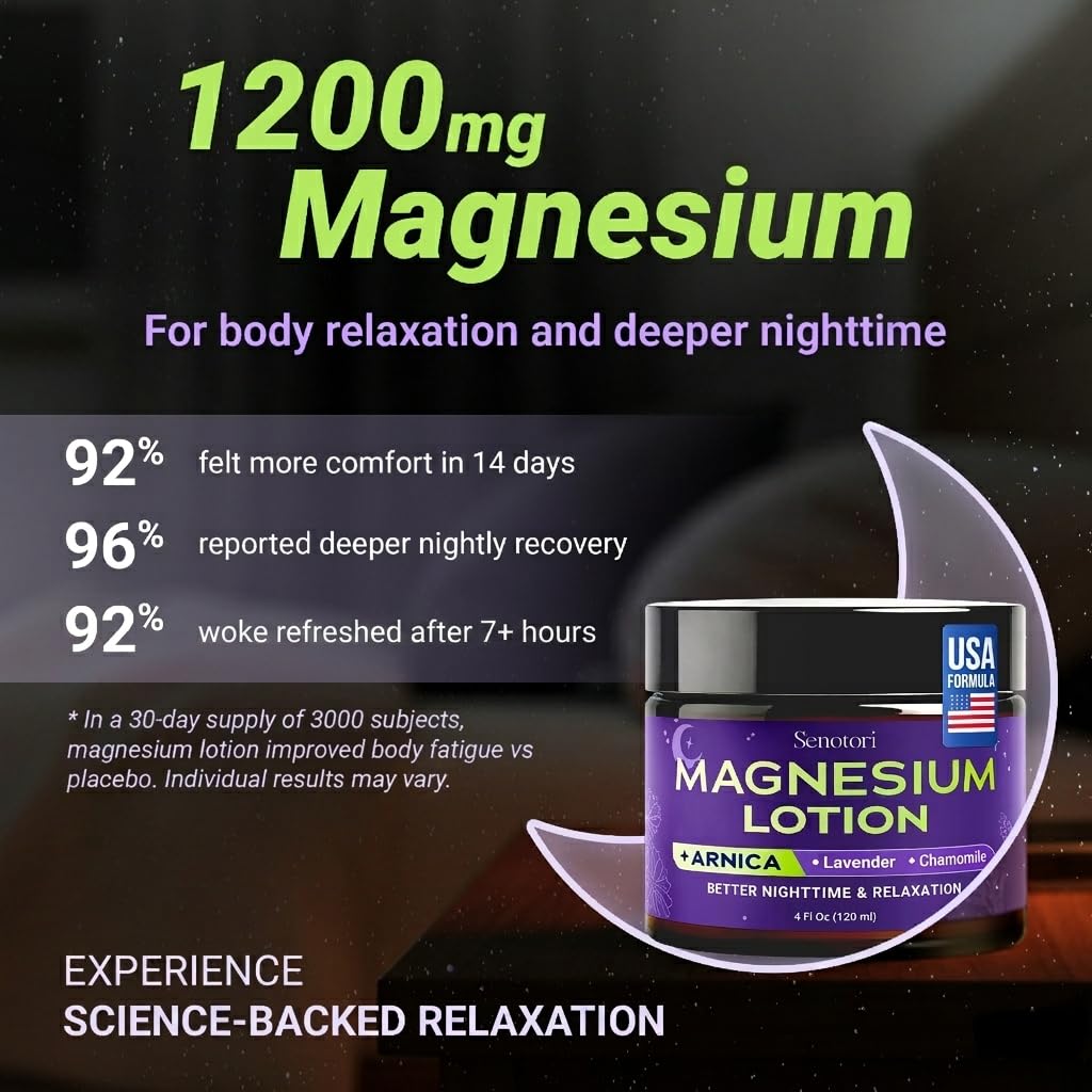 Nighttime Magnesium Lotion with Arnica & Lavender, Chamomile, Topical Magnesium Cream for Daily Body Massage, Thoughtful for Father’s Day Gifts - Relaxation Gifts for Women, Mom & Dad