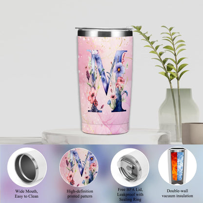 Personalized Gifts Monogrammed Birthday Gifts for Women, Her, Teacher Mother in Law Wedding Christmas Initial 20 oz Tumbler, Makeup Bag Cup Pens Journal Notebook 6 Set, (Aesthetic Pink Flower M)