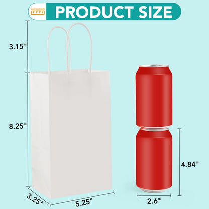 XPCARE 100Pcs Paper Gift Bags 5.25x3.25x8.25'', Small Paper Bags with Handles Bulk, Kraft Paper for Birthday Party Favors, Shopping, Retail White