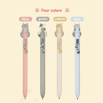 UIXJODO Cat Pens, 4 Pcs 0.5mm Cute Kawaii Black Ink Pens Fine Point Smooth Writing Pen, High-End Series Cat's Tail Retractable Pen for Journaling Note Taking (4 Pcs Cat)