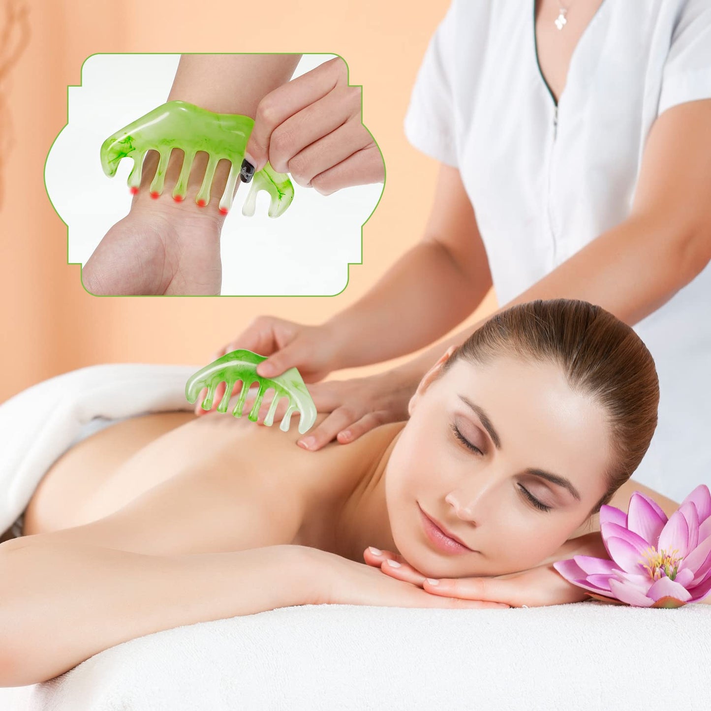Geiserailie 2 Pcs Jade Combs Esthetician Supplies Massage Stone Hair Gua Sha Scraping Scalp Comb Facial Massage Tool Handheld Head Tools Head Caring Therapy for Women(Elegant Style)