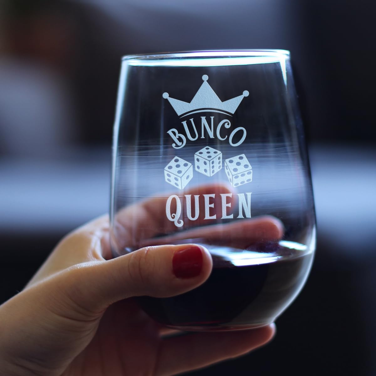 Bevvee Bunco Queen Stemless Wine Glass - Bunco Decor and Bunco Gifts for Women - Large 17 Oz Glasses