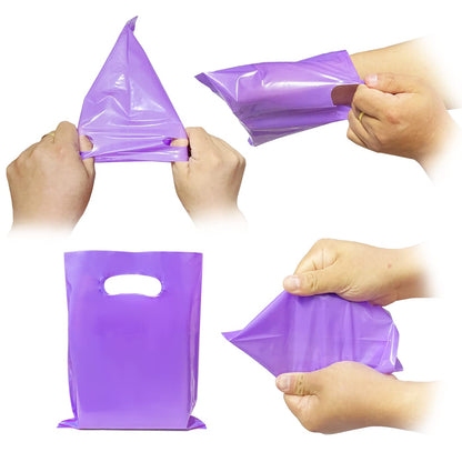 Plastic Party Favor Small Gift Bags, 100 PCS 6" x 8" Goodie Bags for Kids, Candy Treat Pouches Bulk with Handle for Kids' Birthday Party, Thanksgiving, Christmas, Halloween, 10 Colors
