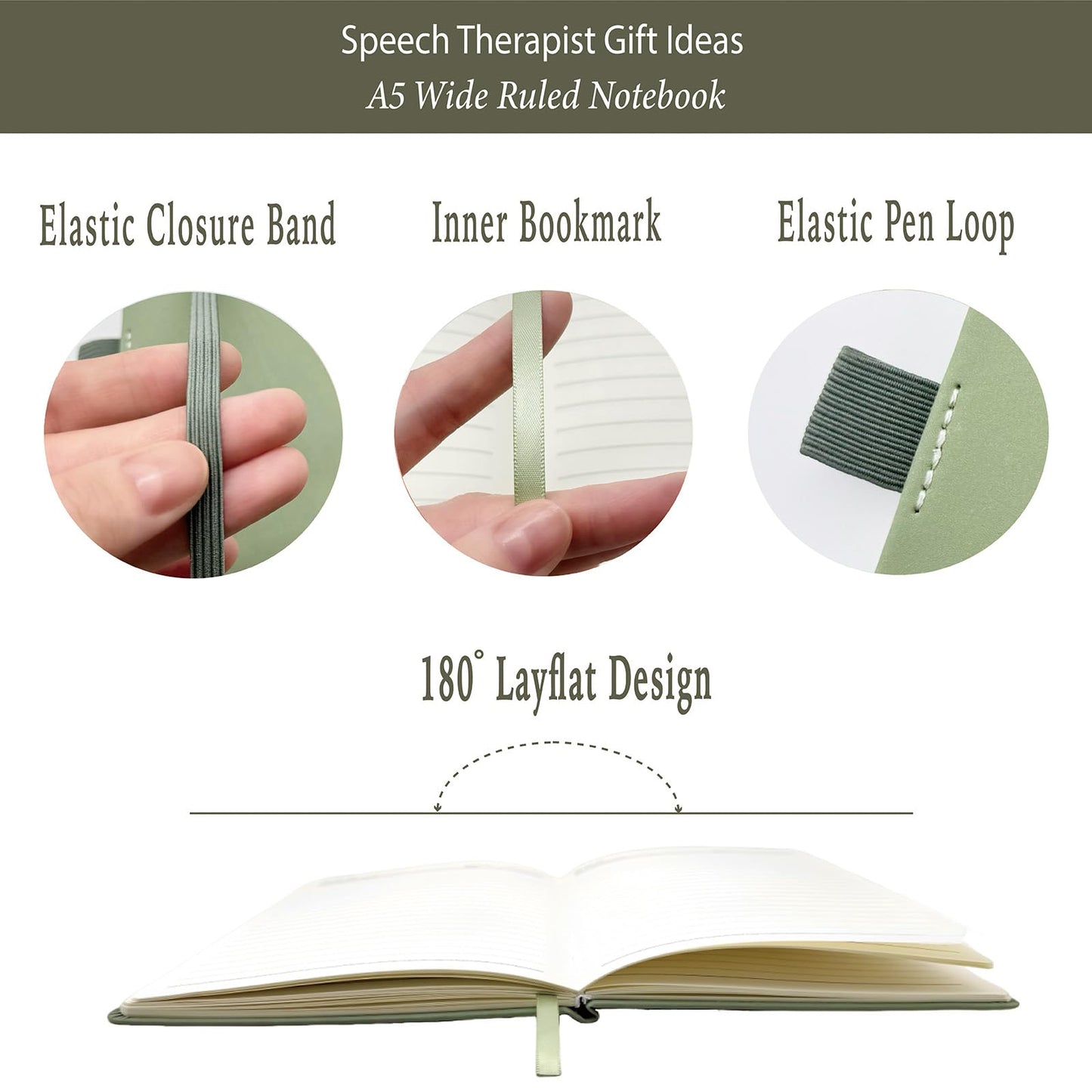 Speech Pathology Gifts Women, SLP Gift Journal Sage Green 200 Pages Notebook A5 Lined with Pen, Speech Therapy Gifts, SLP Appreciation Gift for Speech Language Pathologist Birthday Retirement Holiday