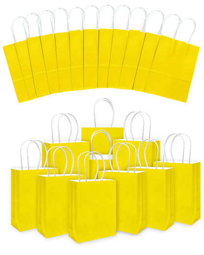 qiqee 24PCS Small Gift Bag with Handles Bulk 8.3"x6"x3" Gift Bags Bright Yellow Bags Multiple Uses (Small Size)