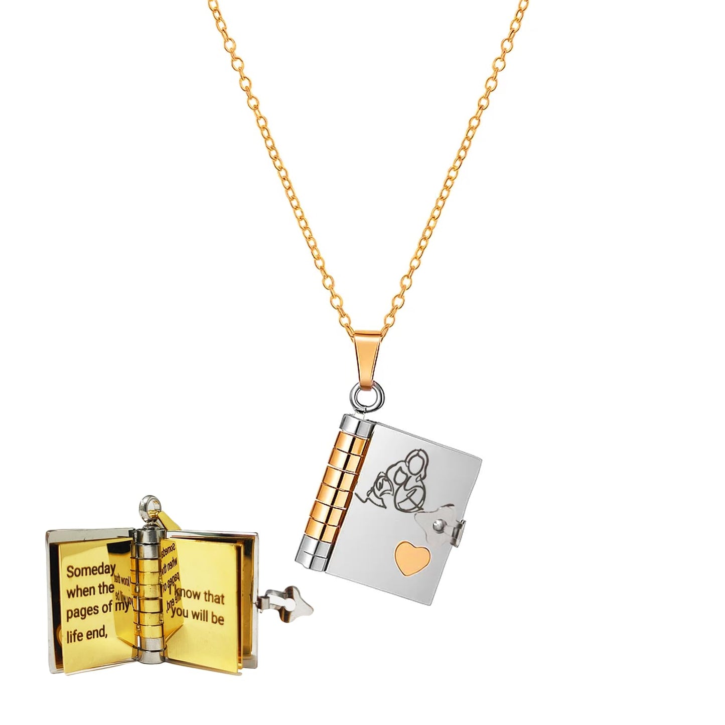 Granddaughter Book Necklace, For Granddaughters - The Most Beautiful Chapter Books Adjustable Silver Gold Book Pendant with 6 Pages Engraved Graduation Jewelry Gifts from Grandma