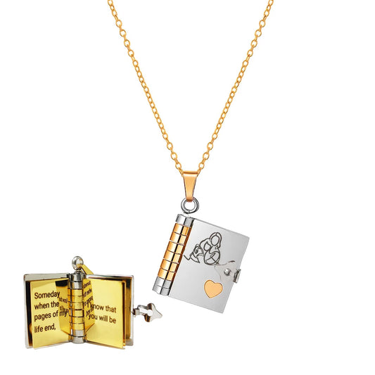 Granddaughter Book Necklace, For Granddaughters - The Most Beautiful Chapter Books Adjustable Silver Gold Book Pendant with 6 Pages Engraved Graduation Jewelry Gifts from Grandma