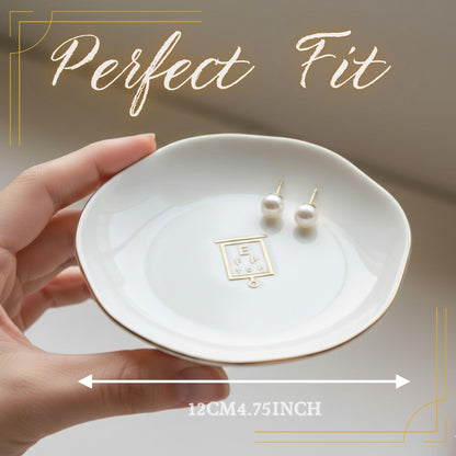 InnoBeta Optometry Gifts for Women Optometrists, Ophthalmology Gifts for Eye Doctors - 4.75" Handcrafted Ceramic Ring Dish with Gold Trim, Decorative Trinket Dish for Rings Earrings