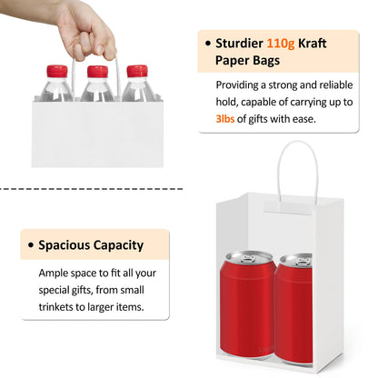 BagDream Small Gift Bags 25Pcs 5.25x3x8 Kraft White Paper Bags with Handles, for Small Gifts, Birthday, Wedding Party Favor, Retail Merchandise Paper Sacks