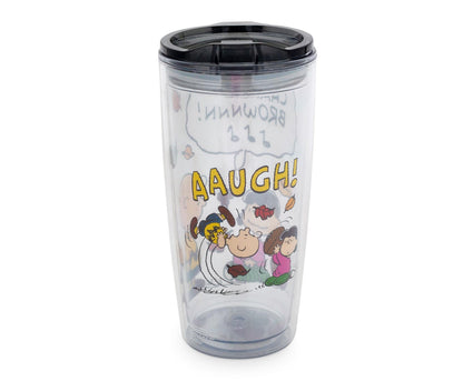 Silver Buffalo Peanuts Charley Brown Lucy Double Wall Travel Tumbler w/Slide Close Lid, 20 Ounces