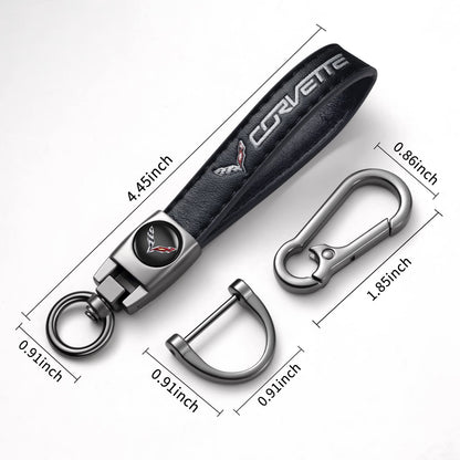 Genuine Leather Car Keychain Keyring Keychain Accessories Family Present(Black)
