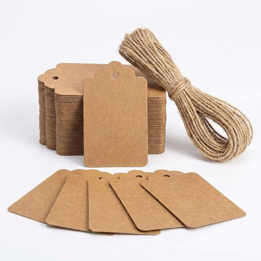 Kraft Paper Gift Tags with String, 1.7 x 2.8 inch, 100 Pieces for Clothes, DIY Crafts, Wedding, Holiday