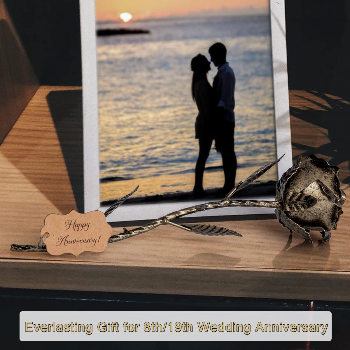 BESZONE Bronze Anniversary 8 Year Gifts - Metal Rose 8th Anniversary for Her Bronze Gift, Everlasting Rose for 8 Year Wedding Handcrafted for Wife Eternal Artwork