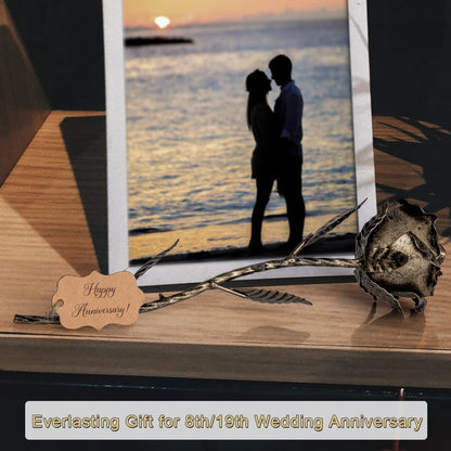 BESZONE Bronze Anniversary 8 Year Gifts - Metal Rose 8th Anniversary for Her Bronze Gift, Everlasting Rose for 8 Year Wedding Handcrafted for Wife Eternal Artwork
