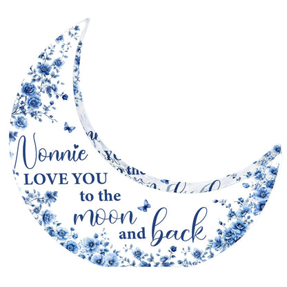 Nonnie Gifts, Mothers Day Birthday Gifts for Grandma, Moon Acrylic Desk Decorations, Retirement Appreciation Gift for Women Granny Nana, Blue Floral Acrylic Plaque for Office Bedroom Decor
