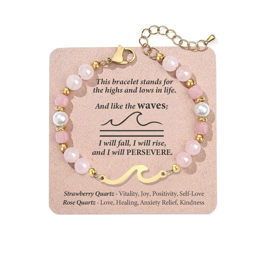 Quietsun Teens Girl Gift Teenage Her Women Birthday Gifts Ideas 12 14 16 Year Old Rose Quartz Protection Wave Bangle Bracelet Christmas Stocking Stuffers Valentines Day Easter