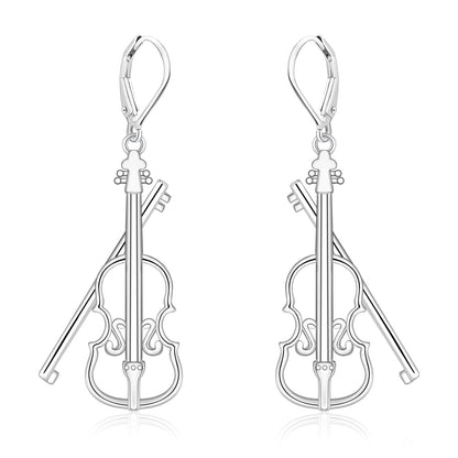 Sterling Silver Music Earrings - Violin/Clarinet/Trumpet/French Horn/Treble Clef/Saxophone/Harp Dangle Earrings Musical Instrument Jewelry Gifts for Musician Teacher Women Men