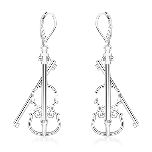 Sterling Silver Music Earrings - Violin/Clarinet/Trumpet/French Horn/Treble Clef/Saxophone/Harp Dangle Earrings Musical Instrument Jewelry Gifts for Musician Teacher Women Men