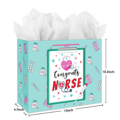 JUESMOS Nurse Graduation Gifts Bag with Tissue Paper 13" Large Congrats Nurse Gift Bag Nurse Week RN Gifts Bag for New Nurses Nursing Graduation Gifts for Medical School Graduates Healthcare Workers