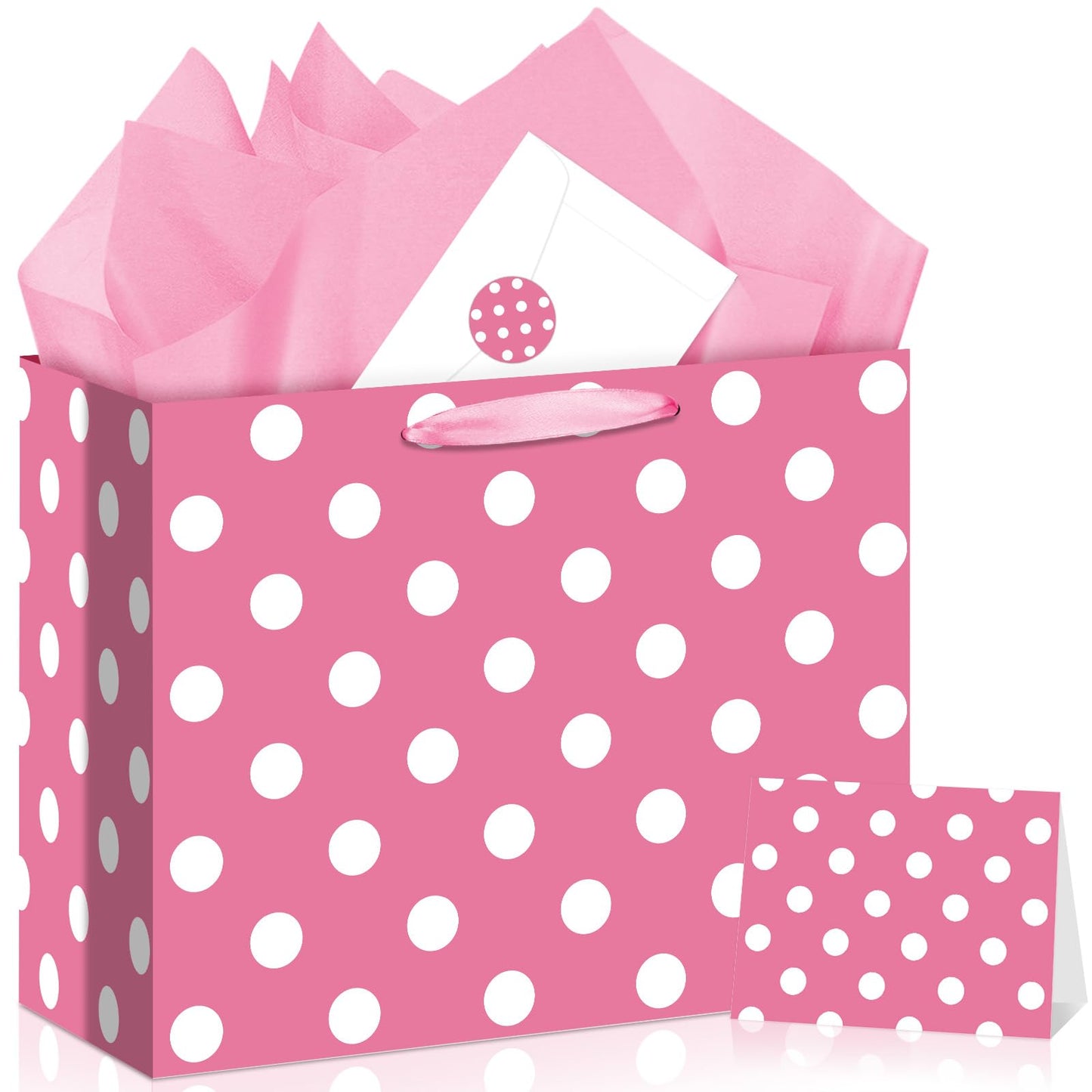 Allparty 11.8" Pink Polka Dot Gift Bag Set - Cartoon Mouse Design with Wrapping Paper, Card, Envelope & Stickers - Girls Birthday Baby Shower Party Favor Supplies