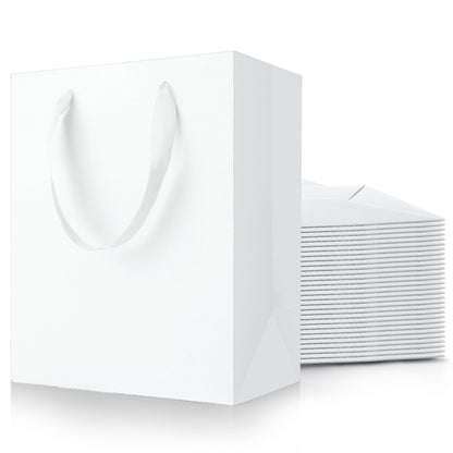 MOXARYSU White Gift Bags With Handles: 8x5x10 Inch 30pcs Medium Paper Gags Bulk For Birthday Wedding Party Shopping
