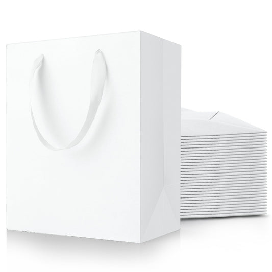 MOXARYSU White Gift Bags With Handles: 8x5x10 Inch 30pcs Medium Paper Gags Bulk For Birthday Wedding Party Shopping