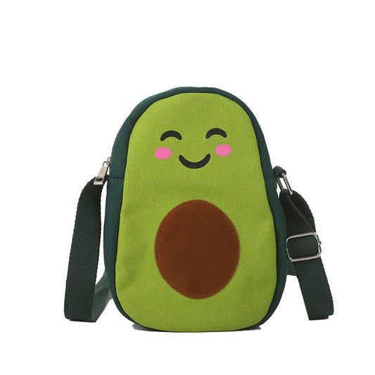 Fruit Avocado Shape Design Novelty Girls Purse Canvas Crossbody Bag Chic Shoulder Bag for Women, Green, Small