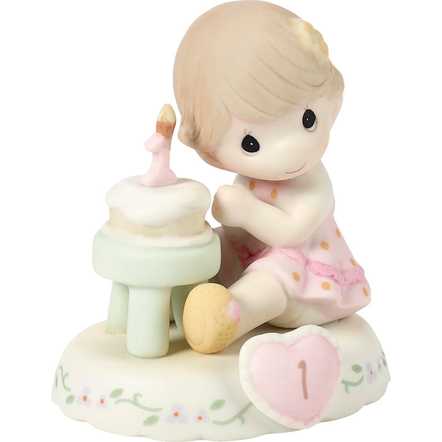 Precious Moments Age 1 Growing in Grace Figurine – Hand-Painted Bisque Porcelain Brunette Girl – Ideal Keepsake Gift for 1st Birthday, 142010B