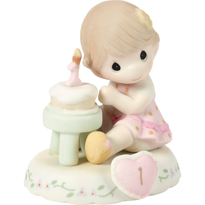 Precious Moments Age 1 Growing in Grace Figurine – Hand-Painted Bisque Porcelain Brunette Girl – Ideal Keepsake Gift for 1st Birthday, 142010B