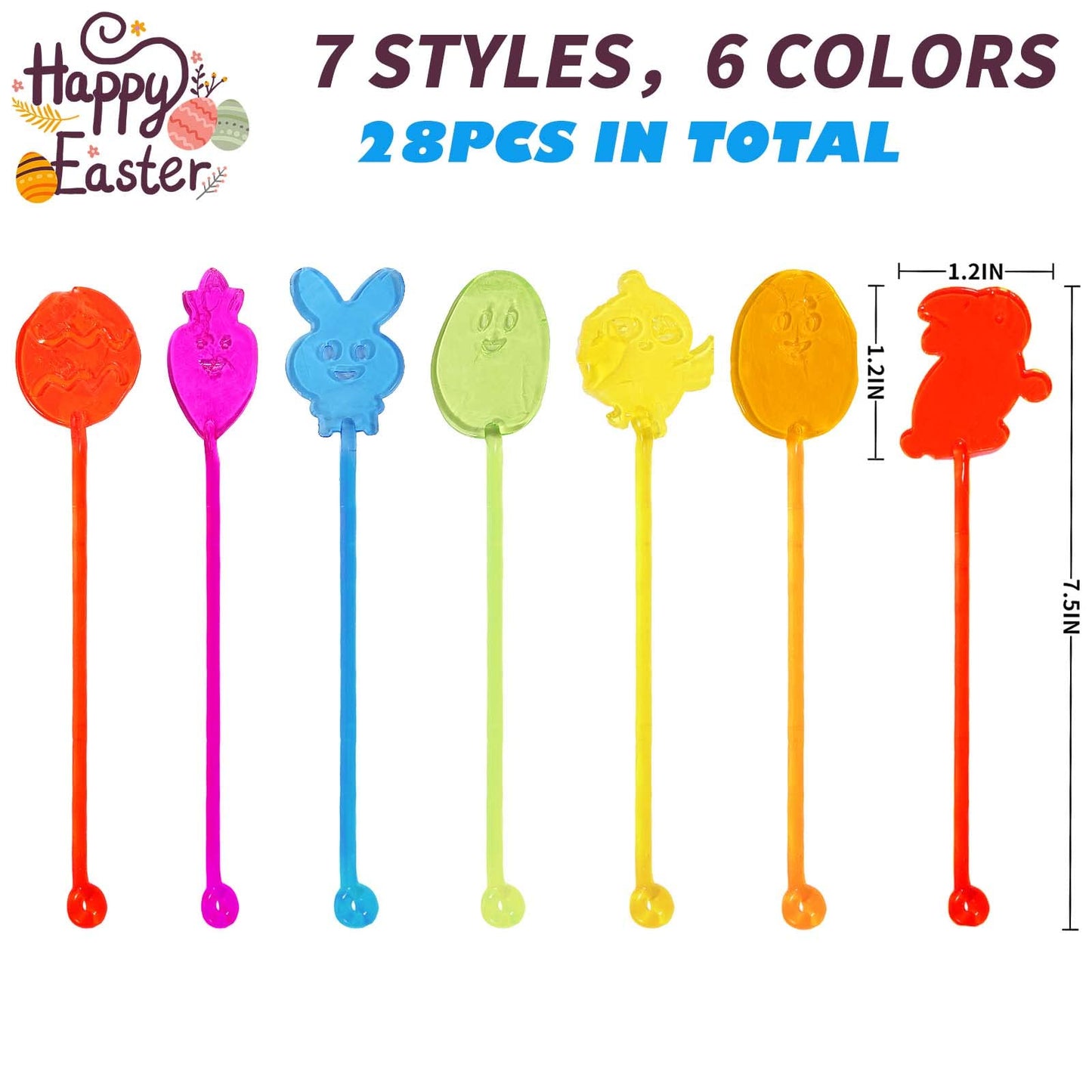 28 Pack Easter Sticky Hands Toys, Bunny Chick Egg Carrot Styles Stretchy Toys Easter Basket Stuffers, Pinata Fillers, Party Favors Gifts for Kids Boys Girls