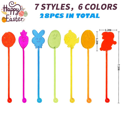 28 Pack Easter Sticky Hands Toys, Bunny Chick Egg Carrot Styles Stretchy Toys Easter Basket Stuffers, Pinata Fillers, Party Favors Gifts for Kids Boys Girls