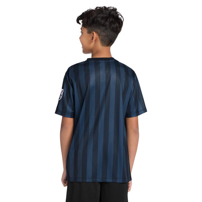 Messi Boys' Lifestyle Short Sleeve Top, Loose-fit V-Neck Shirt with Logo, Comfortable
