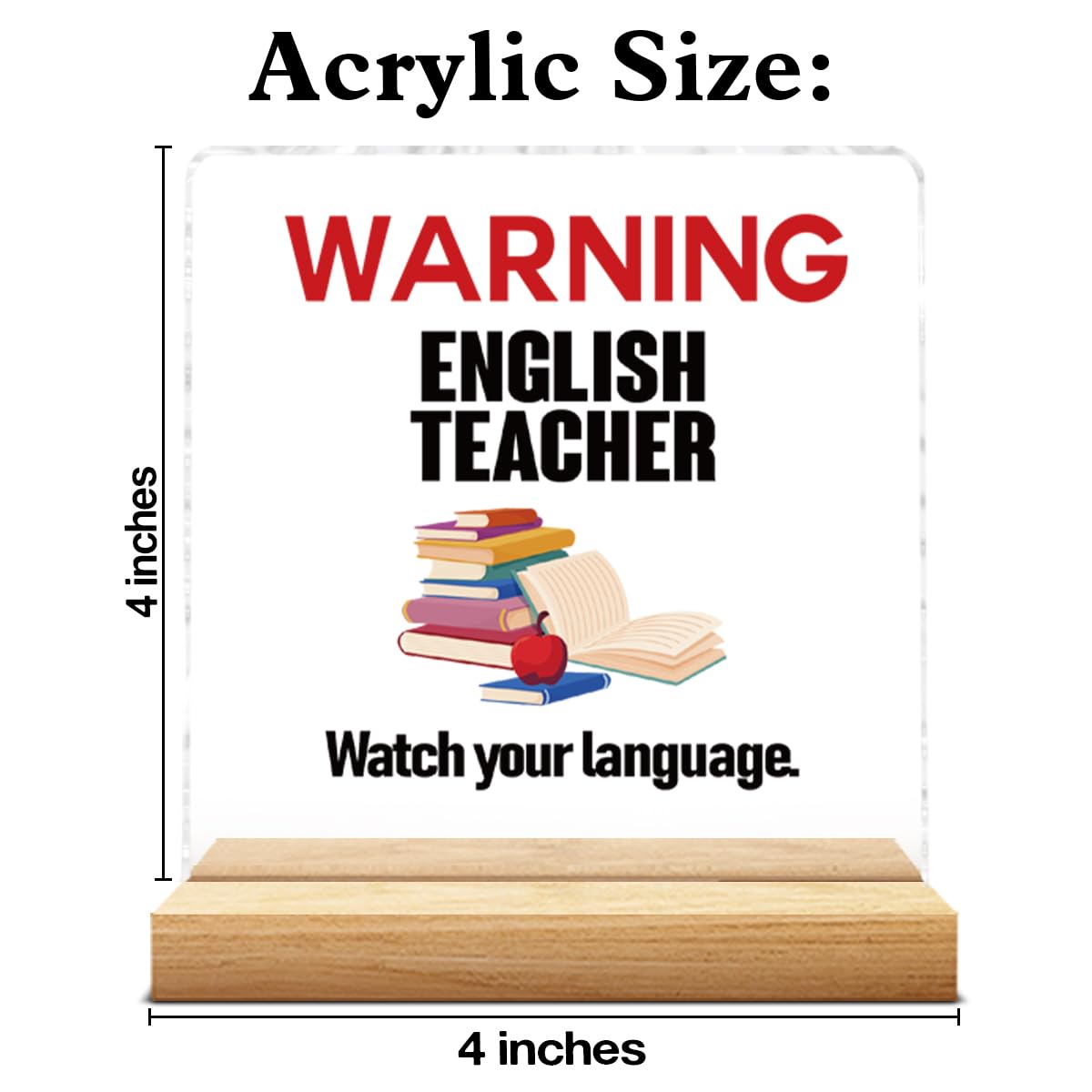 Funny English Teacher Office Decor Sign - Watch Your Language Acrylic Decorative Sign for Classroom Office - White Elephant Gag Gifts for English Teacher 4 X 4 Inch