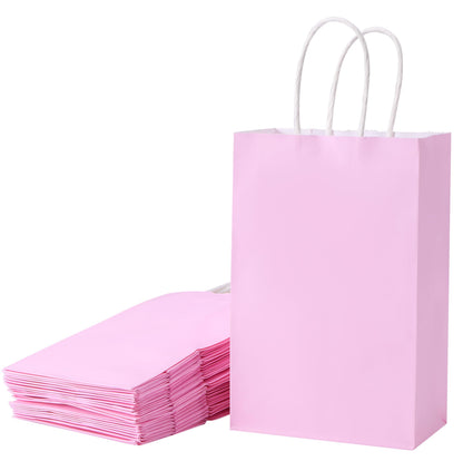 SUNCOLOR 12-Pack Pink Gift Bags with Handles, 7.9x5.12x3.15 Inches Kraft Paper Party Favor Bags for Baby Showers, Birthdays, Weddings