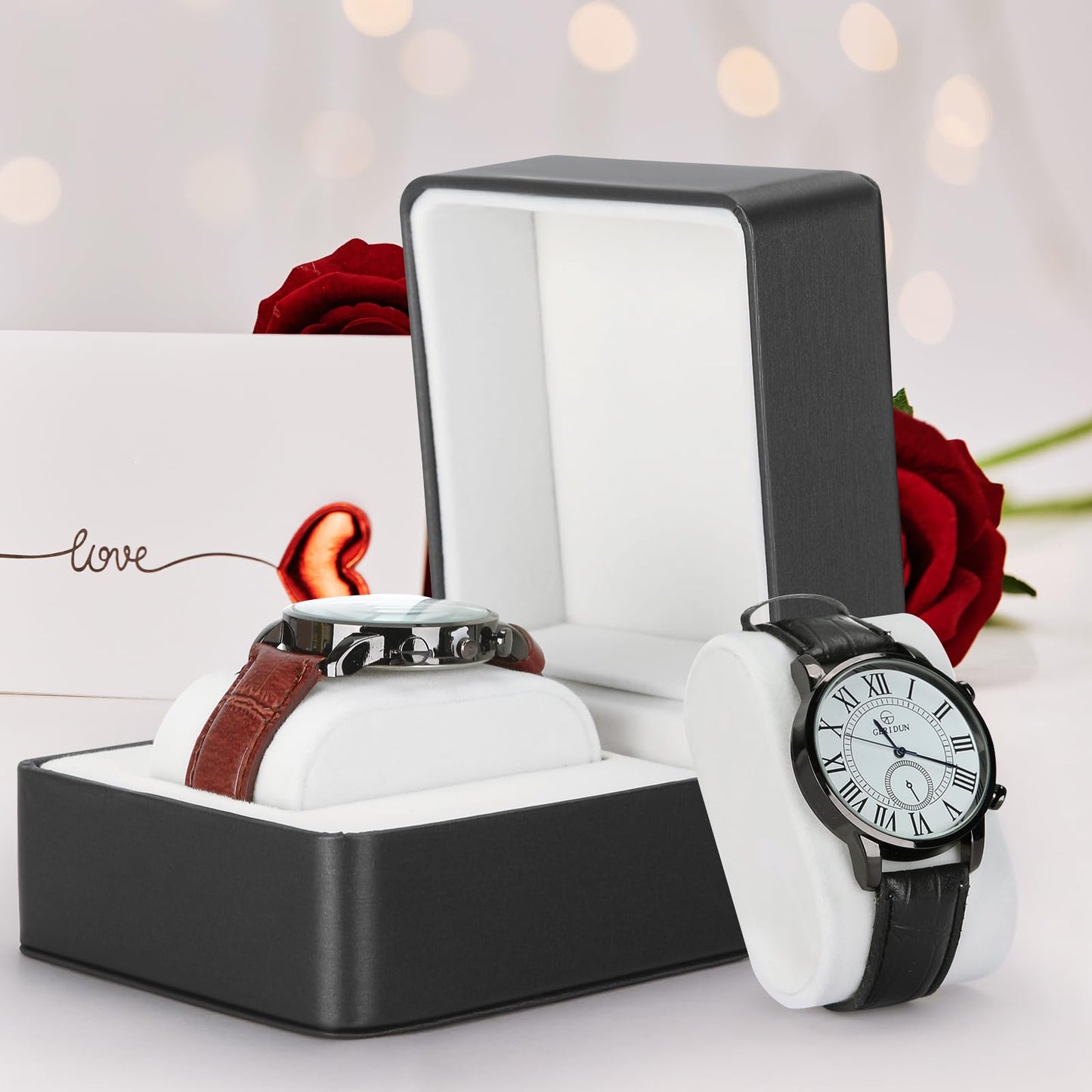 PU Leather Watch Box, Compact Watch Gift Case with Pillow for Women Men, Travel Watch Holder Storage Boxes for Birthdays Anniversary Father's Day Graduations (Black)