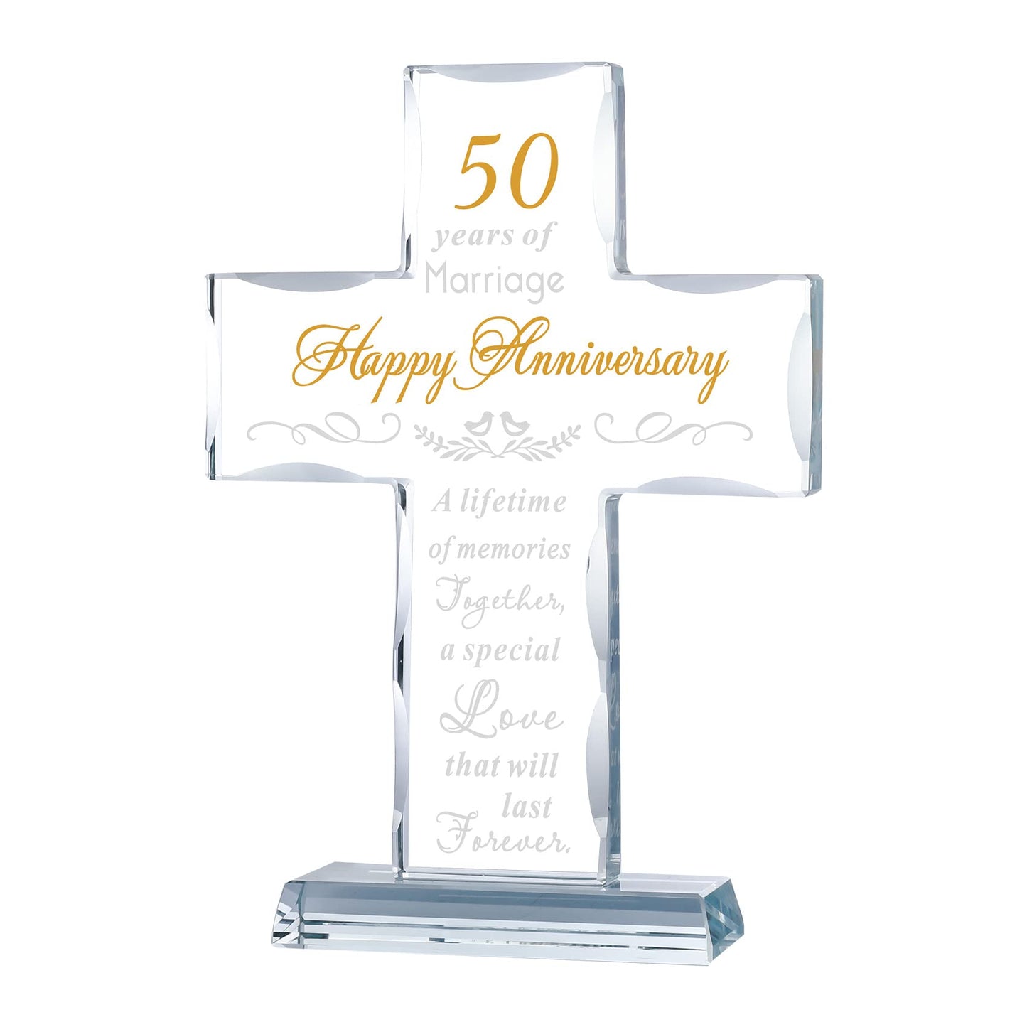 YWHL 50th Wedding Anniversary Religious Cross Gifts for Women Men, 50 Year Anniversary Romantic Gift for Him Her, Laser Engraved Glass Standing Cross Keepsake for Couple, 50 Years of Marriage Present