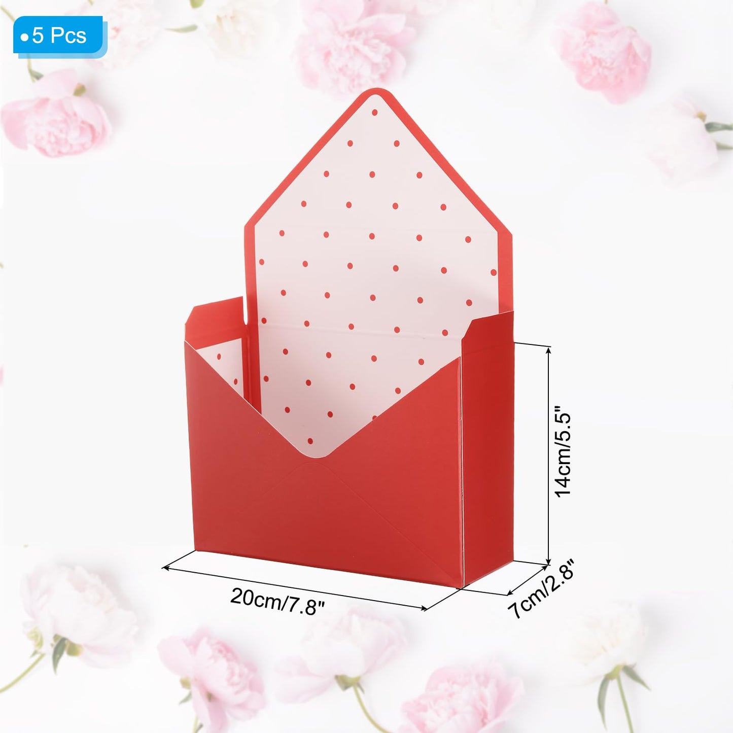 PATIKIL Florist Bouquet Envelope Boxes, 5 Packs Flower Arrangement Box Packaging Gift Paper Boxes for Wedding, Party, Birthday, Mother's Day, Red