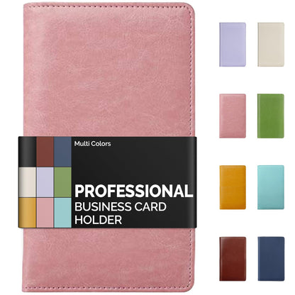 Sooez Leather Professional Business Card Holder Organizer, 240 Card Capacity PU Name Credit Cards Booklet (Pink)