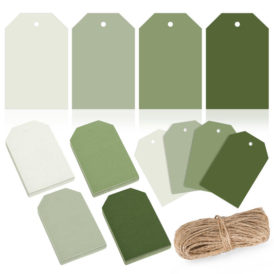 Whaline 120Pcs Sage Green Paper Gift Tags Gradient Green Hanging Labels with Hemp Ropes 4 Colors Blank Paper Tags for Wedding Birthday Holiday DIY Art Craft Supplies, 3 x 2 Inch
