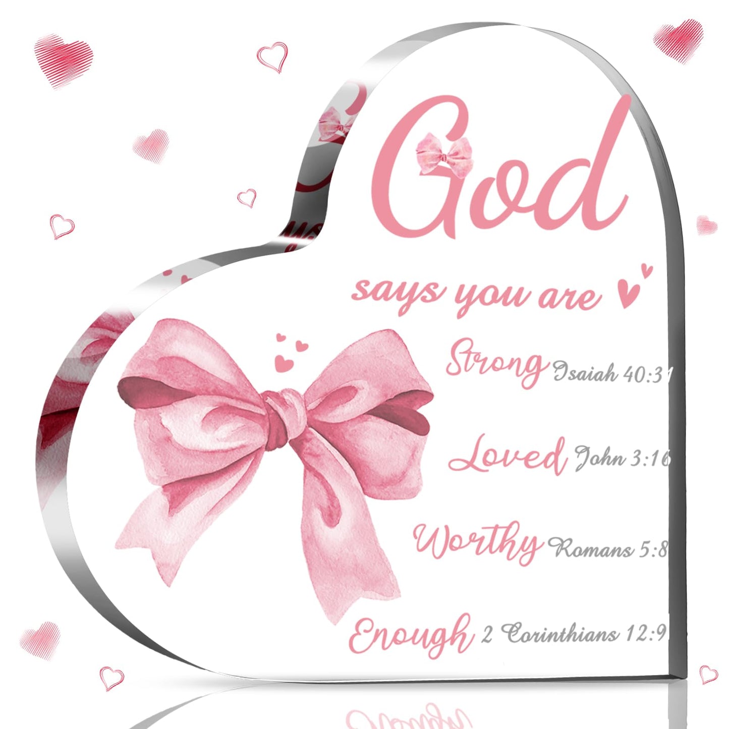 Funnymoom Christian Religious Heart Shaped Gifts for Women Pink Inspiration Religious Gift Bible Verse Faith Keepsakes Spiritual Gifts for Friend Mom Sister Valentine's Day Mother's Day Gift