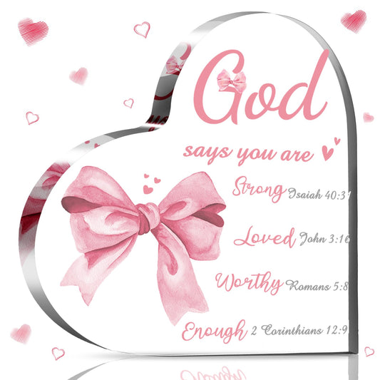 Funnymoom Christian Religious Heart Shaped Gifts for Women Pink Inspiration Religious Gift Bible Verse Faith Keepsakes Spiritual Gifts for Friend Mom Sister Valentine's Day Mother's Day Gift