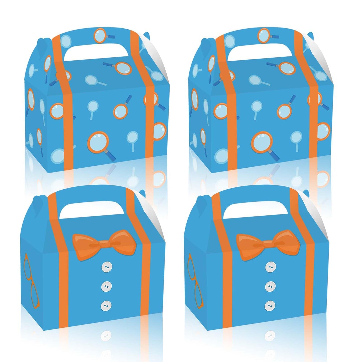 Bolsome 16 Pack Orange Blue Party Favor Boxes Blue Orange Cartoon Paper Treat Boxes for Birthday Party Baby Shower Party Supplies