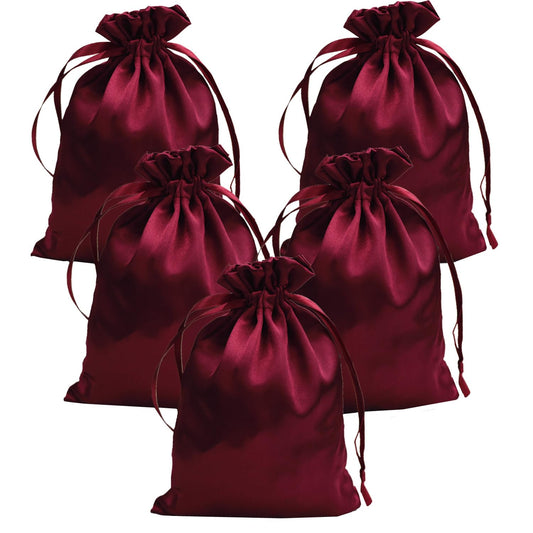 35 PCS 5" x 7" Drawstring Gift Bags - Drawstring Favor Bags - Satin Pouch Wedding Favor Drawstring Bags - Jewelry Pouches - Fabric Gift Candy Bags for Valentine's Day, Birthday (Burgundy)