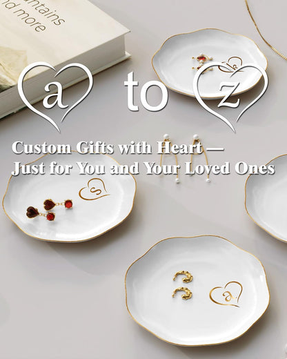 Gifts for Women – Initials Ceramic Jewelry Dish for Earrings, Necklaces, Bracelets, Rings, Watch, and Keys – Mother’s Day, Christmas, and Birthday Gifts for Women (m)